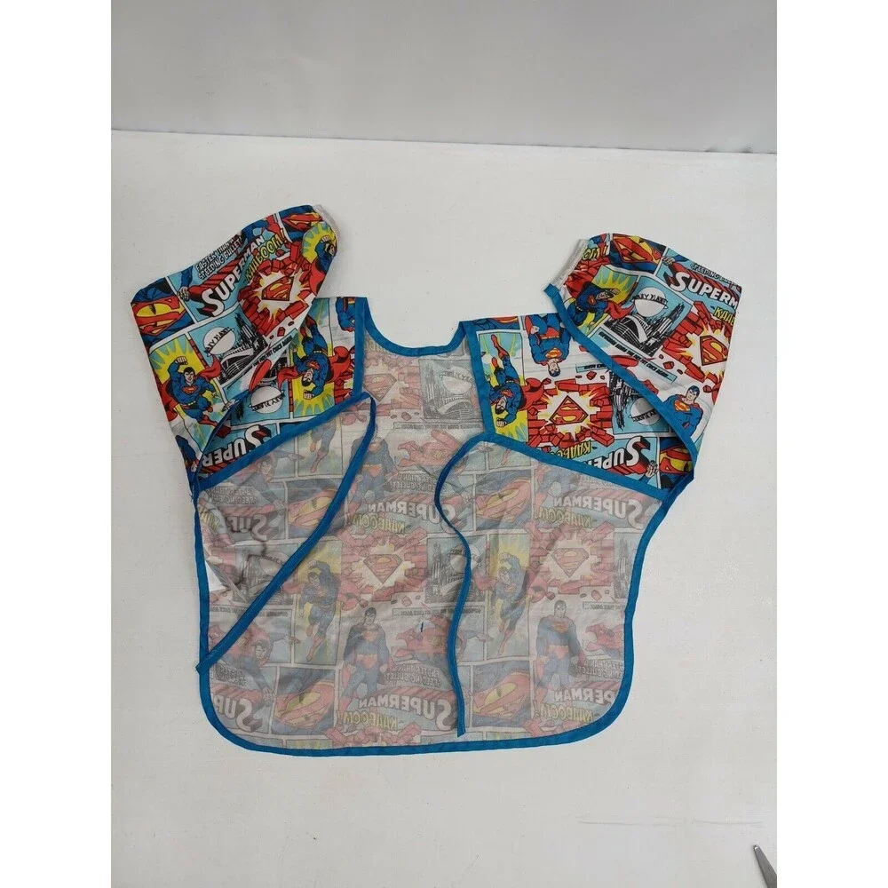 Vtg Bumkins Superman bib With Pockets kids boys girls Long Sleeve